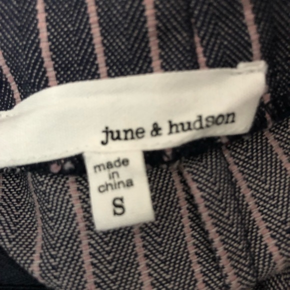 june & hudson Ankle Length Pants Pinstriped Blue Blush Tie Waist Back Zipper - Picture 9 of 10